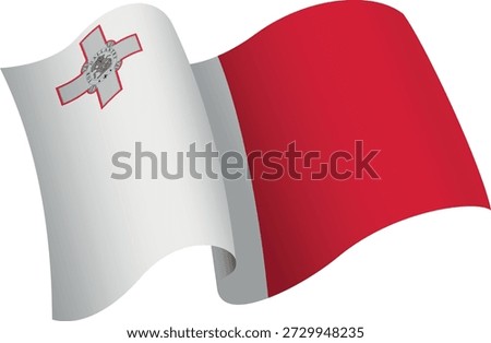 Flag of Malta. Ribbon style flag that conveys a sense of movement and waving effect. The elegant curves and realistic shading create a sense of motion. Ideal for international projects, travel materials and cultural presentations.