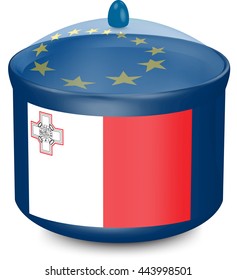 Flag of Malta. Saucepan with a translucent cover. The symbol of the European Union. 3D illustration isolated on white background.