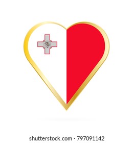 Flag of Malta in the shape of Heart, symbol of Love Gold version.