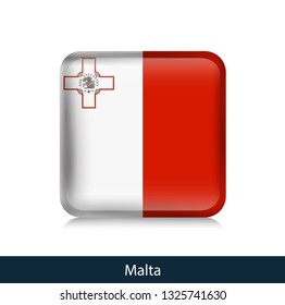 Flag of Malta - Square glossy badge. Vector.