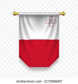Flag of Malta. Vector illustration of a vertical hanging flag on a transparent background (PNG).