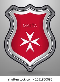 Flag of Malta. Version with Maltese Cross with Country Name. Vector Badge and Icon