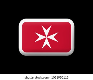 Flag of Malta. Version with Maltese Cross. Matted Vector Icon and Button. Rectangular Shape with Rounded Corners