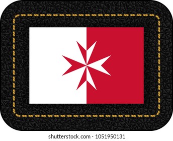 Flag of Malta. Version with Maltese Cross. Vector Icon on Black Leather Backdrop. Aspect Ratio 2:3