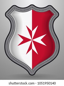 Flag of Malta. Version with Maltese Cross. Vector Badge and Icon. Horizontal Orientation Version