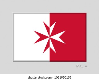 Flag of Malta. Version with Maltese Cross. National Ensign Aspect Ratio 2 to 3 on Gray Cardboard