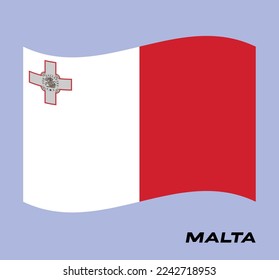 Flag of Malta, Waving National flag of Malta, National flag of Malta vector illustration.