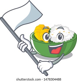 With flag mango sticky rice with a mascot