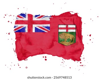 Flag of Manitoba, brush stroke background.  Flag Manitoba of Canada on white background. Watercolor style for your design.  EPS10.