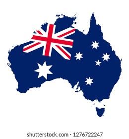 Flag and map of Australia, geographic vector illustration, australian continent icon