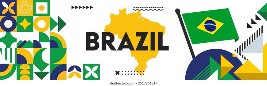 Flag and map of Brazil . National day or Independence day design for Brazilian celebration. Modern retro design, Vector illustration.