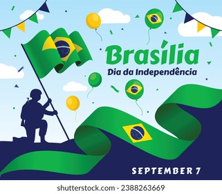 Flag and map of Brazil with raised fists. National day or Independence day design for Brazilian