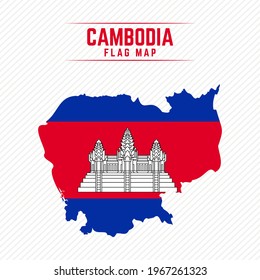 Flag Map of Cambodia. Cambodia Flag Map