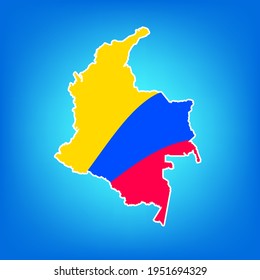 Flag and map of Colombia. Silhouette of Colombia country map. Editable map, South America country territory borders vector illustration on blue background