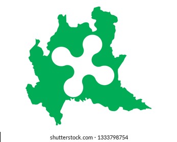 Flag and Map Combination of the Italian Region of Lombardy