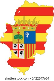 Flag and Map Combined of the Spanish Autonomous Community of Aragon