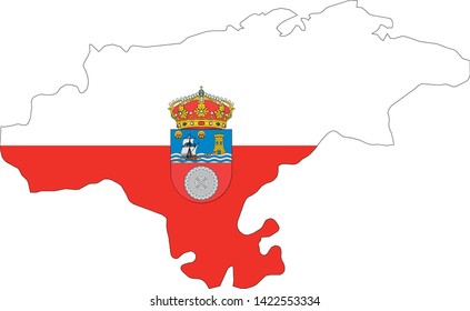 Flag and Map Combined of the Spanish Autonomous Community of Cantabria