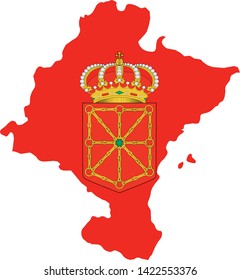 Flag and Map Combined of the Spanish Autonomous Chartered Community of Navarre