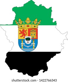 Flag and Map Combined of the Spanish Autonomous Community of Extremadura