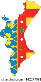 Flag and Map Combined of the Spanish Autonomous Community of Valencia