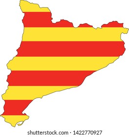 Flag and Map Combined of the Spanish Autonomous Community of Catalonia