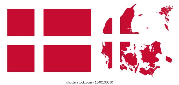 Flag and map of Denmark on a white background