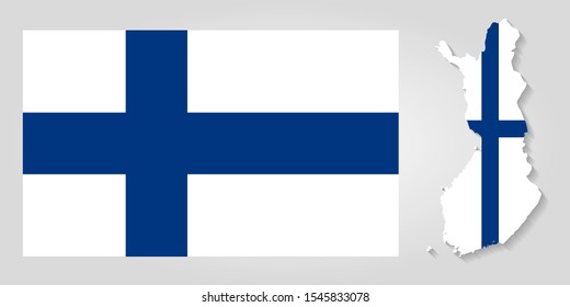 Flag and map of Finland on a gray background
