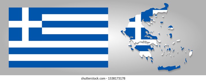 Flag and map of Greece on a gray background
