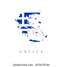 Flag map of Greece. outline of the Greece. Flag of the Hellenic Republic in blue and white colors with white cross. Banner with the shape of Hellas. Greece detailed map with flag of country.
