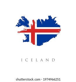 Flag map of Iceland. Blue field with white edged red Nordic cross. Outline of Iceland, a Nordic island country in the Northern Atlantic.European country borders vector illustration