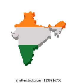 Flag in map of India. Happy Independence Day  Background, Vector Illustration. Pixel Art.