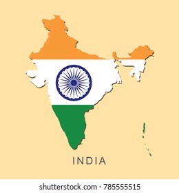 Flag in map of India on yellow orange background vector illustration.