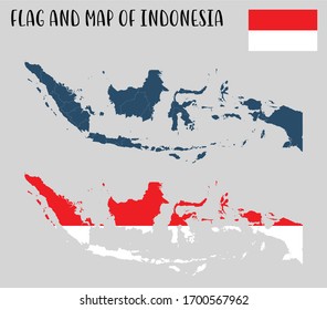 
Flag and Map of Indonesia