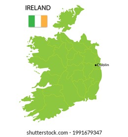 Flag map ireland on white background. Europe map vector. Travel concept. Vector illustration. Stock image.