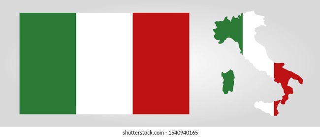 Flag and map of Italy on a white background
