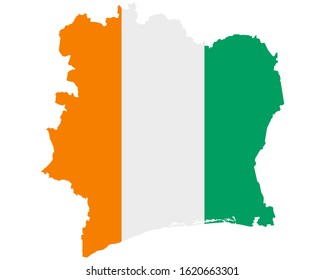 Flag in map of Ivory Coast