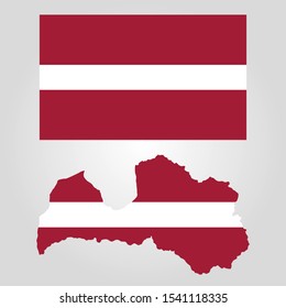 Flag and map of Latvia on a gray background
