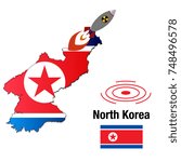 flag map launching missile North Korea, nuclear bomb, nuclear test missile