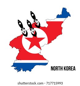 flag map launching missile north korea, nuclear bomb, nuclear test missile isolated on white background
