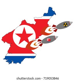 flag map launching missile north korea, nuclear bomb, nuclear test missile isolated on white background