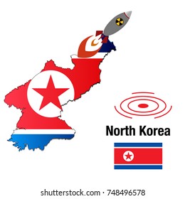 flag map launching missile North Korea, nuclear bomb, nuclear test missile