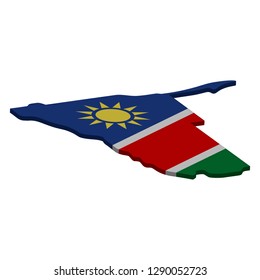 Flag and map of Namibia. Color silhouette of 3D map of Namibia vector illustration