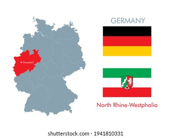 flag and map of North Rhine-Westphalia vector illustration