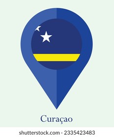 Flag of Curaçao, Flag of Curaçao Map pointer icon. Vector illustration flag pointer.