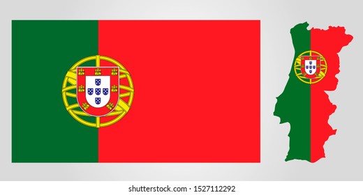 Flag and map of Portugal on a gray background

