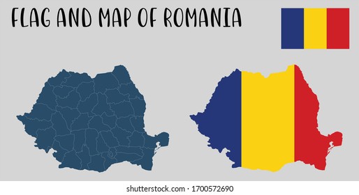 
Flag and Map of Romania