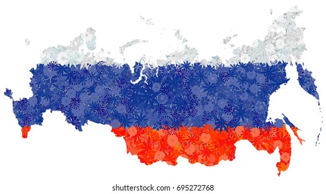 Flag and map of Russian Federation with flowers. Clipping path included in jpeg file