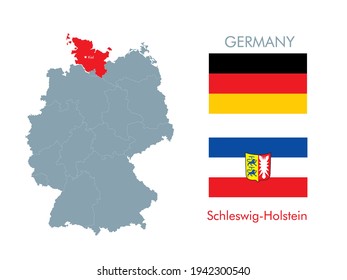flag and map of Schleswig-Holstein vector illustration