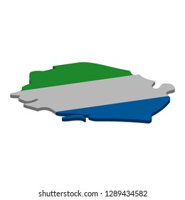 Flag and map of Sierra leone. Color silhouette of 3D map of Sierra leone vector illustration