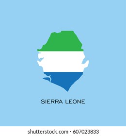 Flag in map of Sierra Leone on blue background.